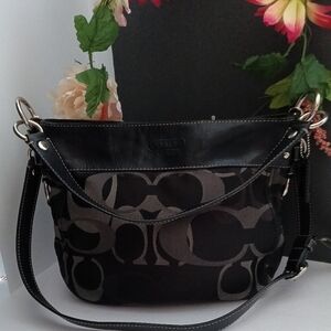 Coach Black and Gray Signature Shoulder Bag